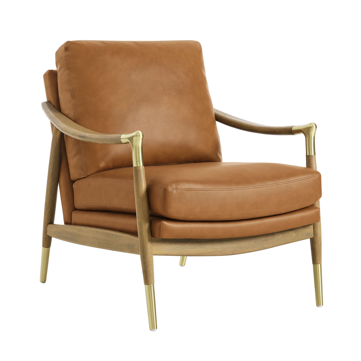 EEI-7138-TAN-WAL Langford Vegan Leather Accent Armchair, Tan & Walnut