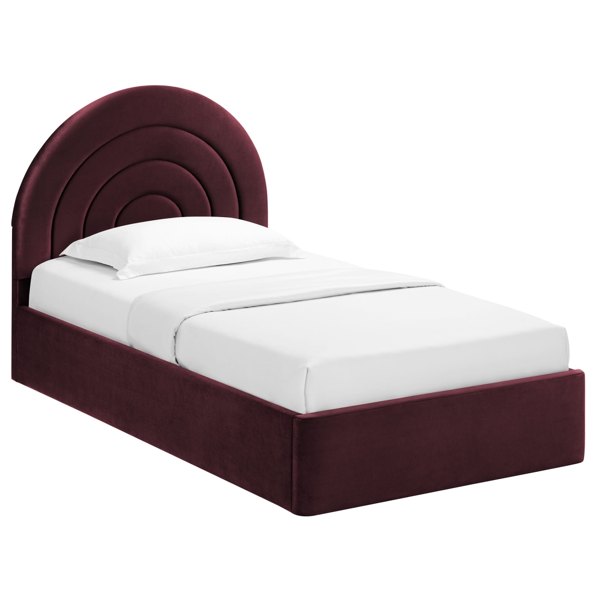 MOD-7165-MUL Solana Arched Performance Velvet Platform Bed, Mulberry - Twin Size