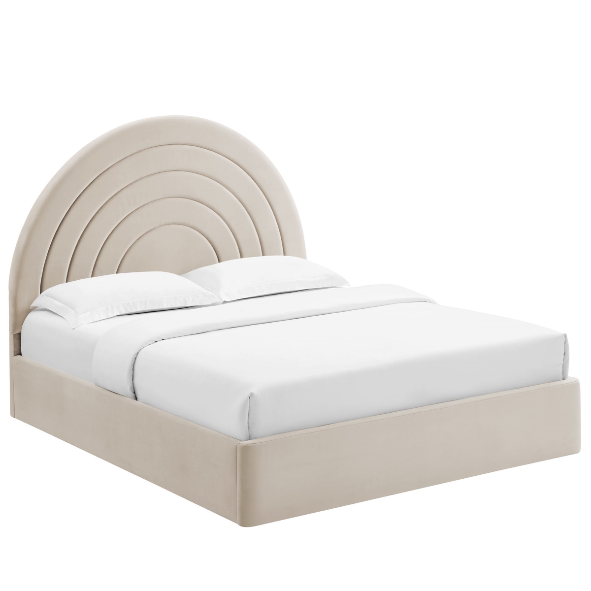 MOD-7168-ALM Solana Arched Performance Velvet Platform Bed, Almond - King Size