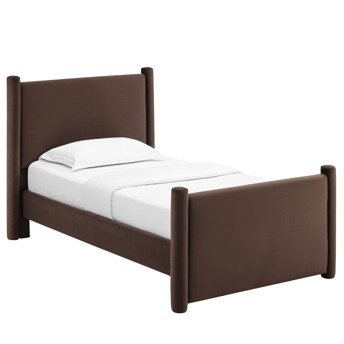 MOD-7173-CHB Rael Performance Velvet Platform Bed, Chocolate Brown - Twin Size