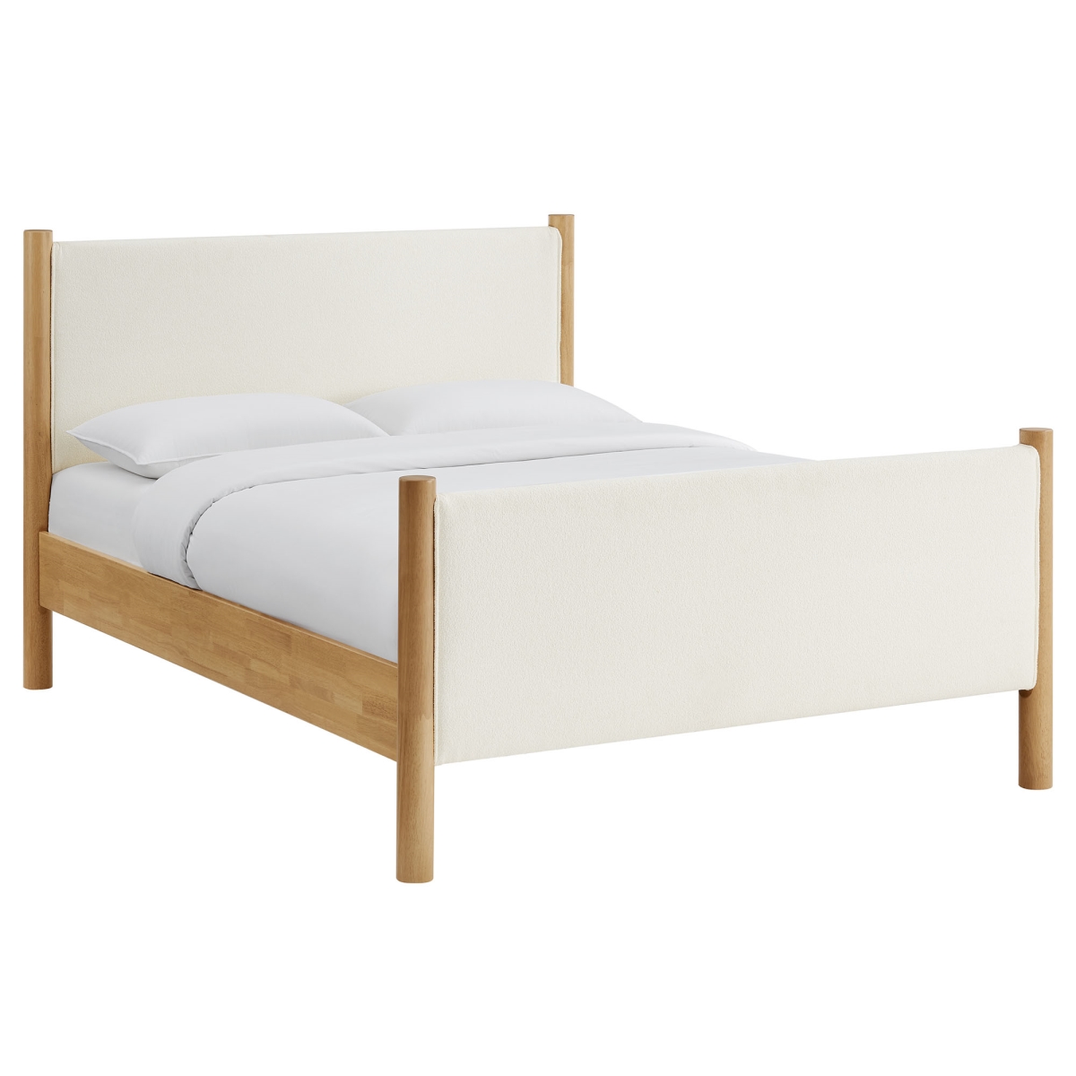 MOD-7191-FEA-OAK 64.76 x 87 x 46.46 in. Maven Queen Size Boucle Upholstered Platform Bed, Feather Oak