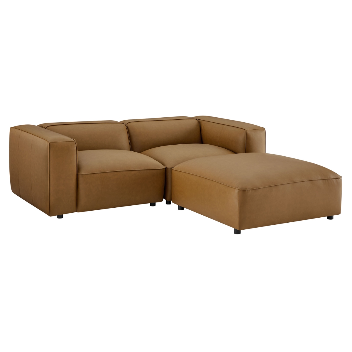 EEI-7130-CAM Auren Upholstered Vegan Leather Modular Loveseat with Ottoman, Camel - 3 Piece
