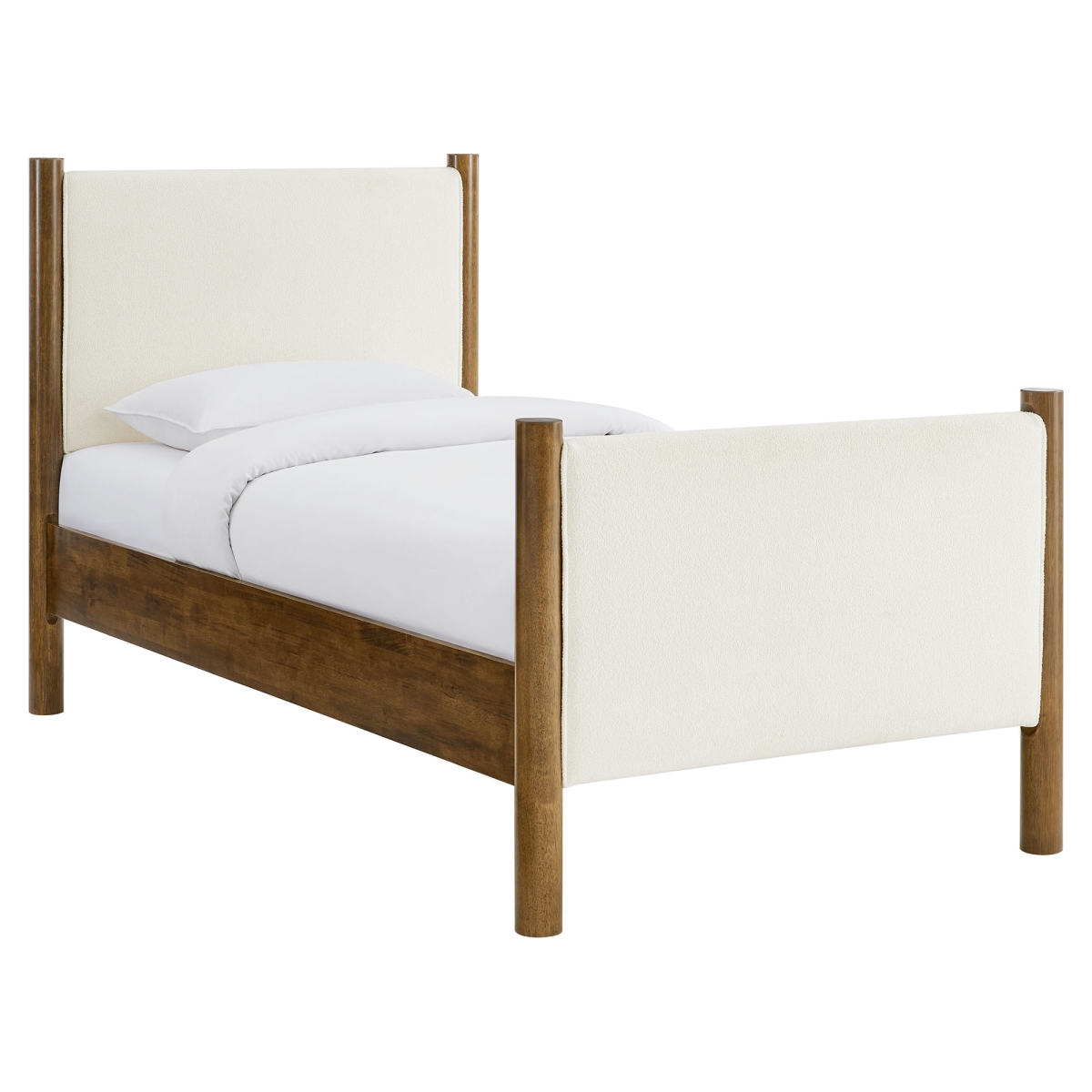 MOD-7185-FEA-WAL Maven Boucle Upholstered Platform Bed, Feather Walnut - Twin Size