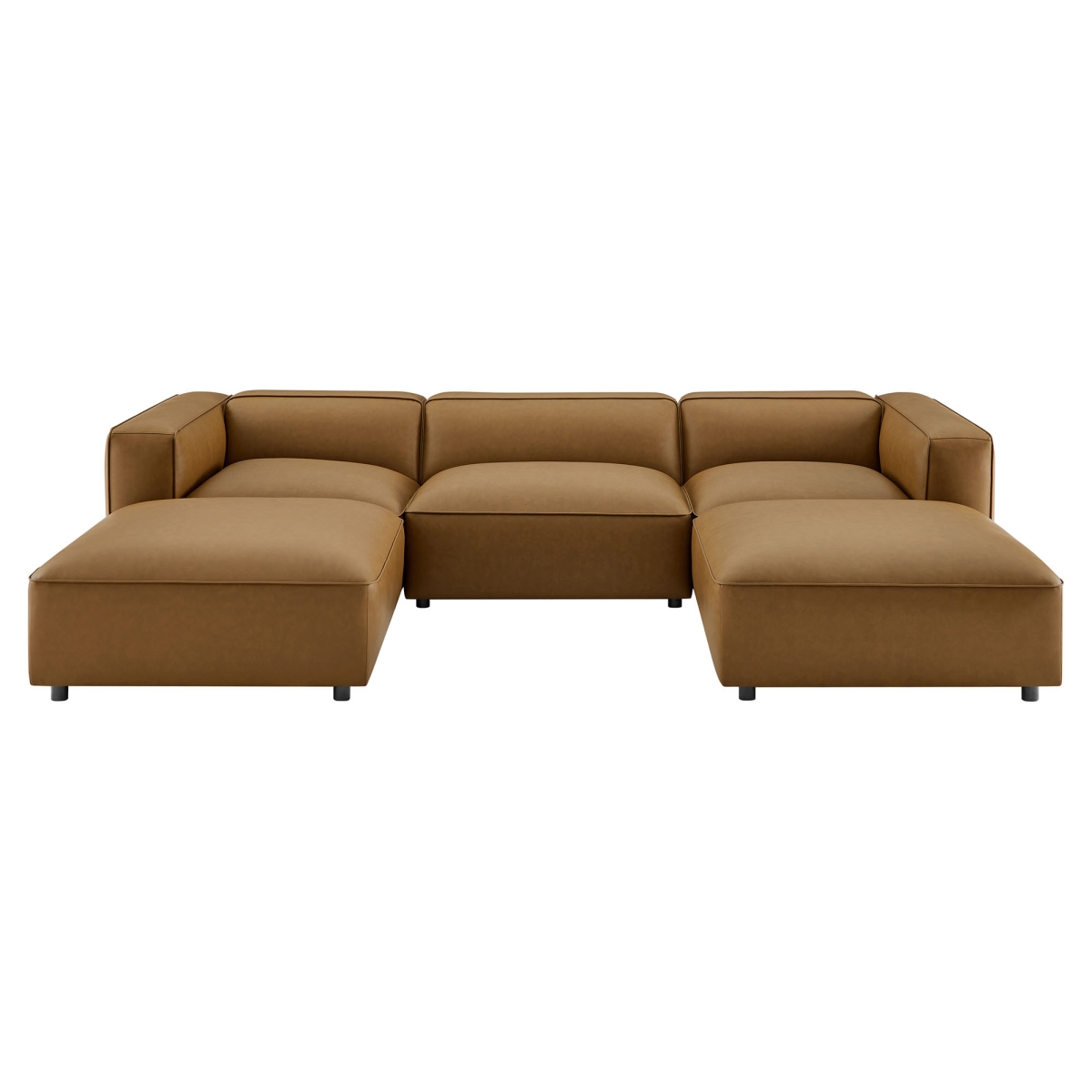 EEI-7131-CAM Auren Upholstered Vegan Leather Modular U-Shaped Sofa, Camel - 5 Piece
