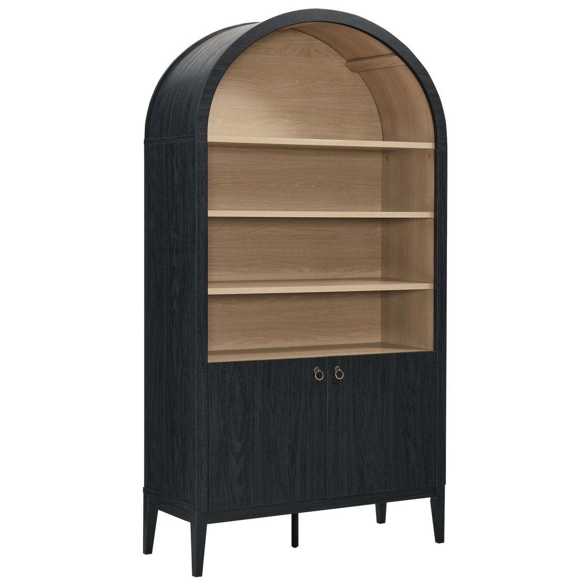 EEI-7169-BLK-OAK 74 in. Nolan Tall Wide Arched Storage Display Cabinet Bookshelf, Black