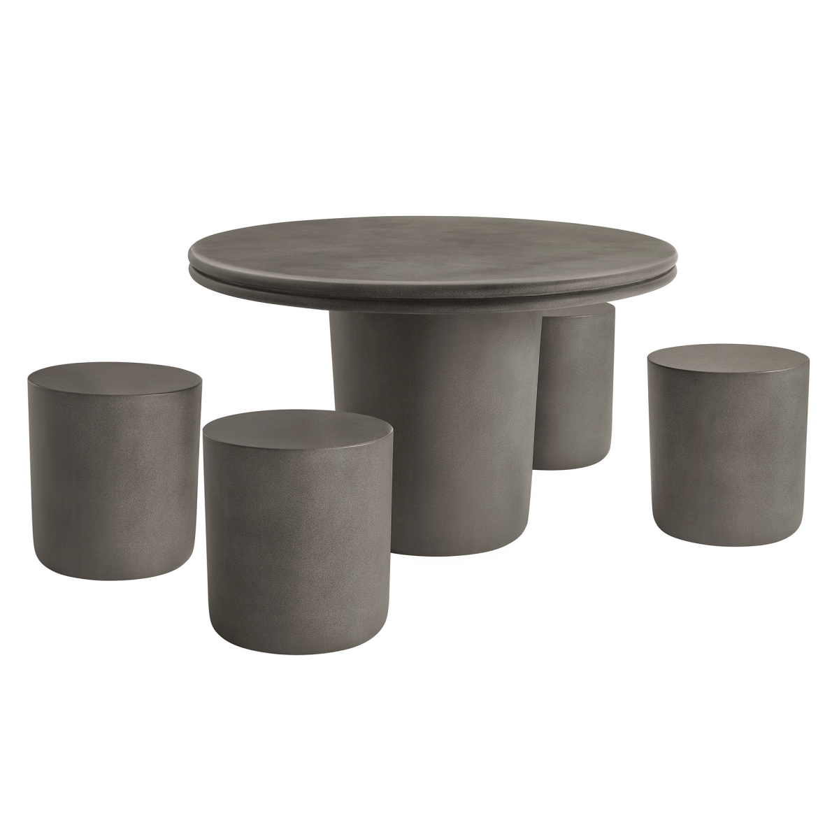 Modway EEI-7172-GRY 48 in. Brion Concrete Round Cement Dining Table Set with 4 Cylindrical Stools, Gray - 5 Piece