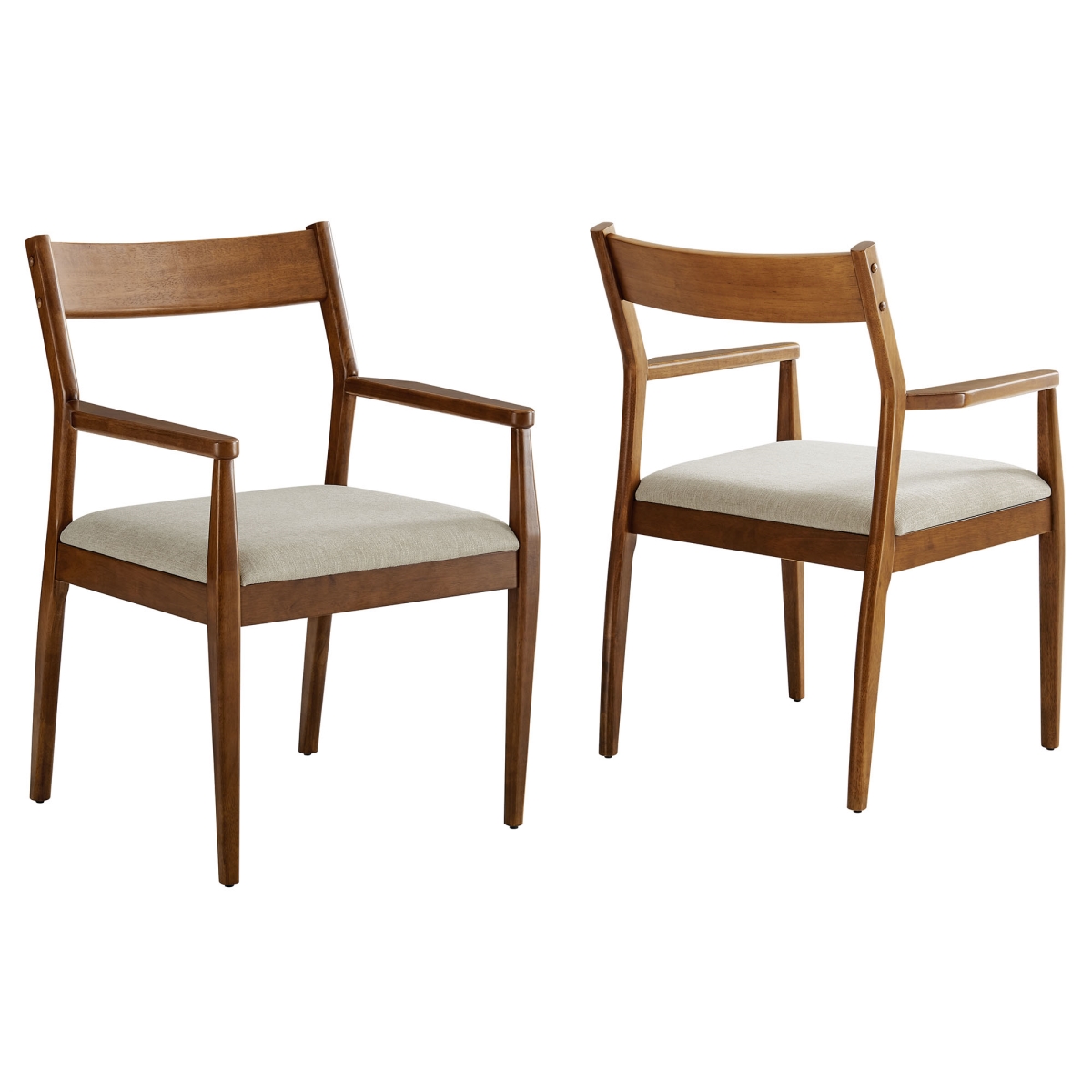 EEI-6916-WAL-HEB Solara Fabric Wood Dining Armchairs, Walnut & Heathered Weave Beige - Set of 2