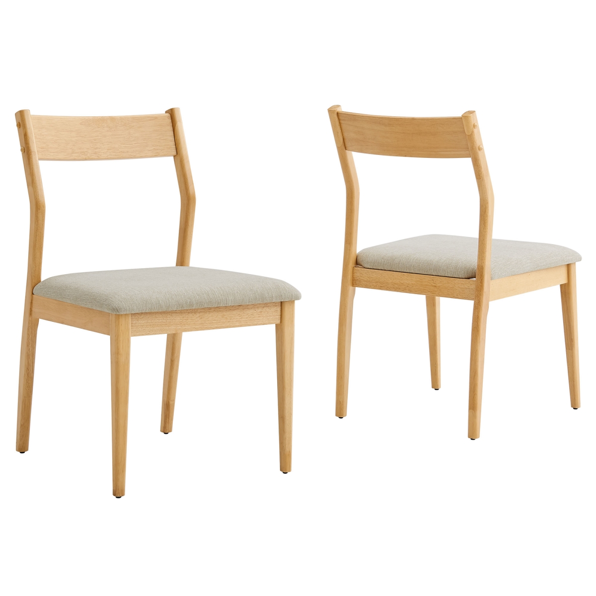 EEI-6918-NAT-HEB Solara Fabric Wood Dining Side Chairs, Natural & Heathered Weave Beige - Set of 2