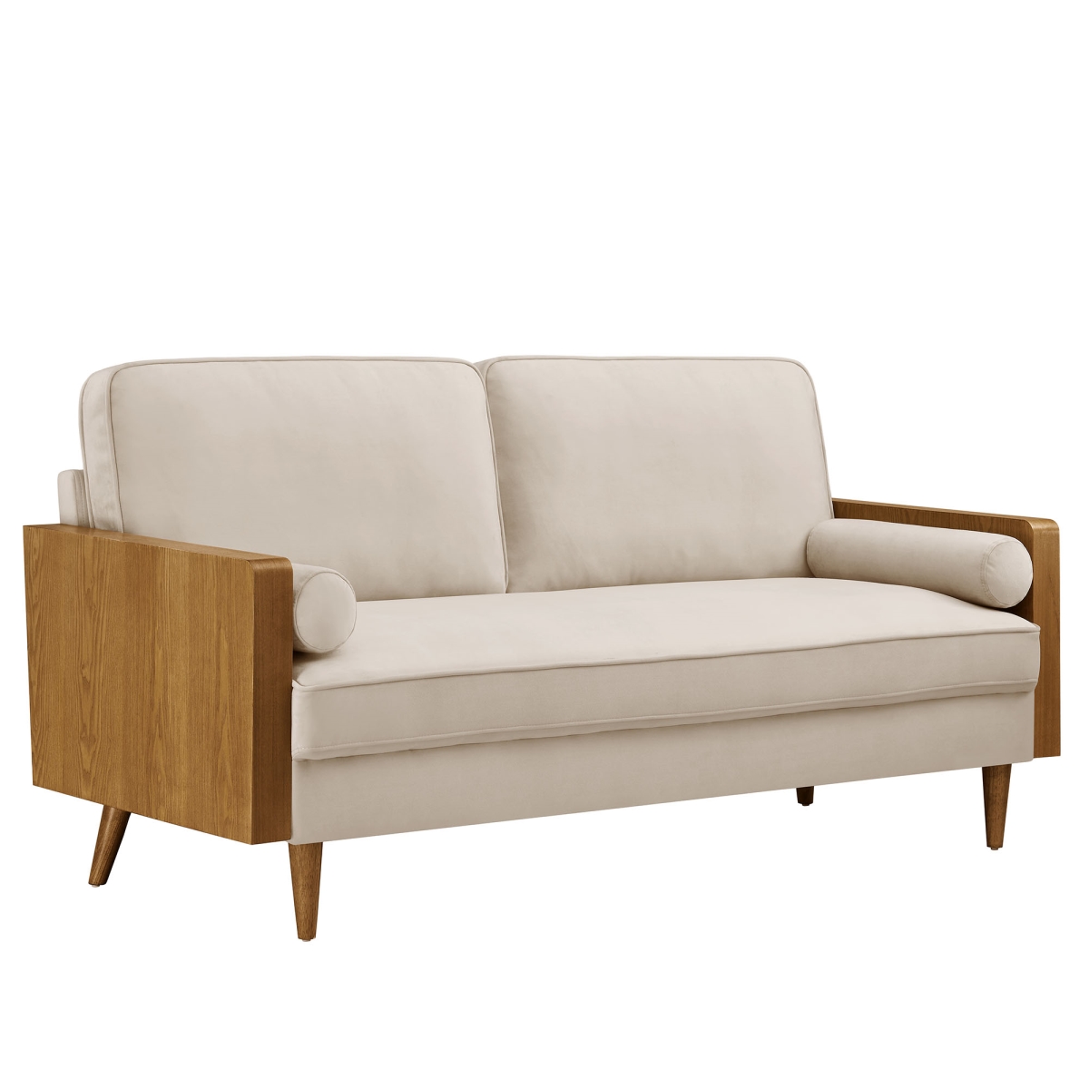 EEI-6944-WAL-ALM Kellan Performance Velvet Sofa, Walnut & Almond
