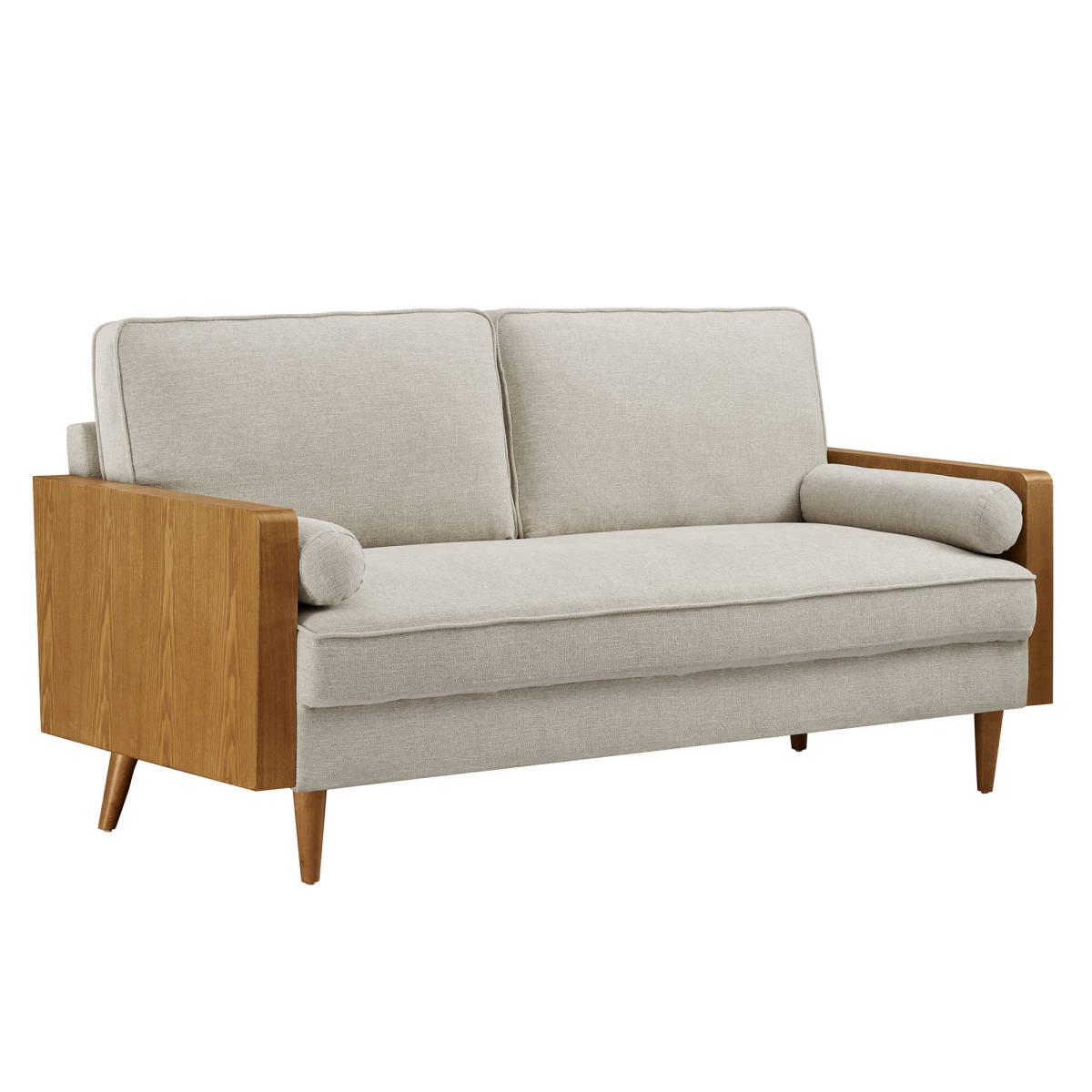 EEI-6961-WAL-HEI Kellan Fabric Upholstered Sofa, Walnut & Heathered Weave Ivory