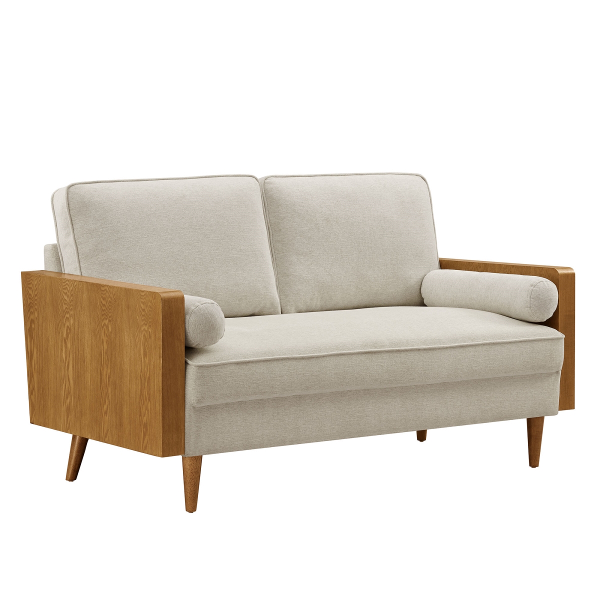 EEI-6962-WAL-HLB Kellan Fabric Loveseat, Walnut & Heathered Weave Light Beige