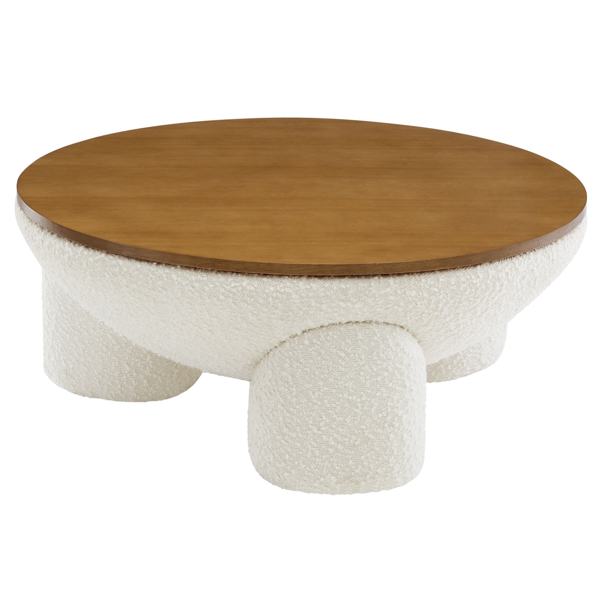 EEI-6964-NAT-IVO Tridome Round Boucle Upholstered Storage Coffee Table, Natural Ivory