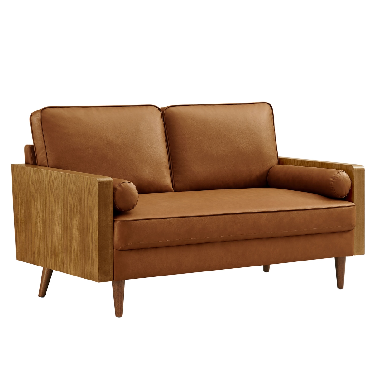 EEI-6943-WAL-TAN Kellan Vegan Leather Loveseat, Walnut & Tan