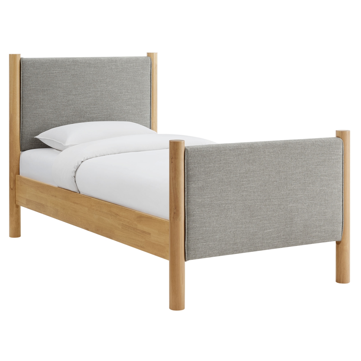 MOD-7183-HEW-OAK Maven Fabric Upholstered Platform Bed, Wheat Oak - Twin Size