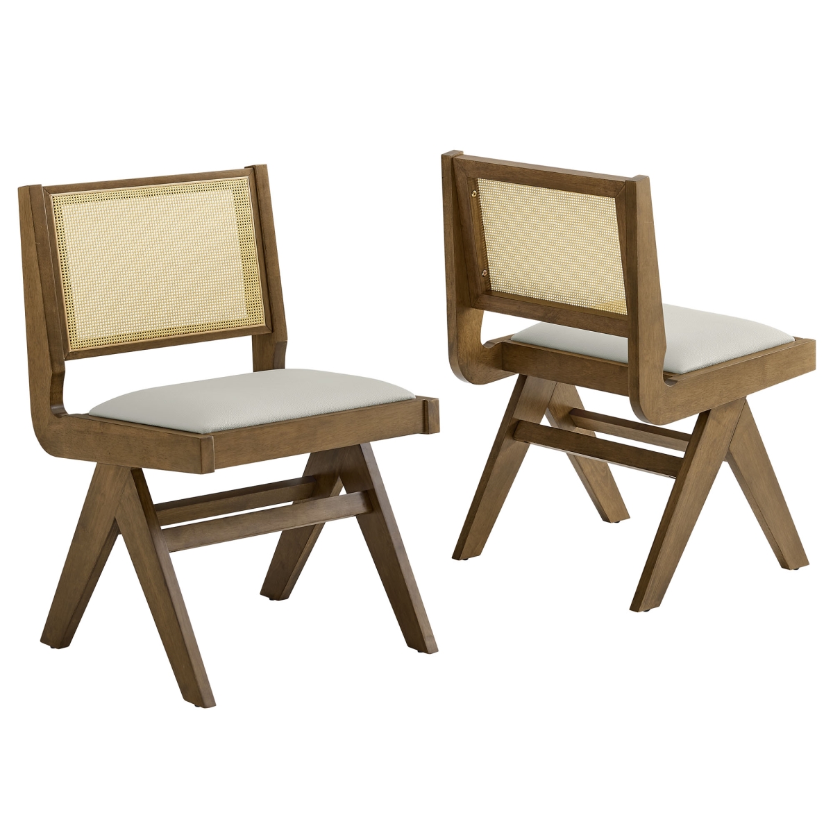 EEI-6920-WEO-STO Thera Vegan Leather & Cane Dining Side Chairs, Weathered Oak Stone - Set of 2
