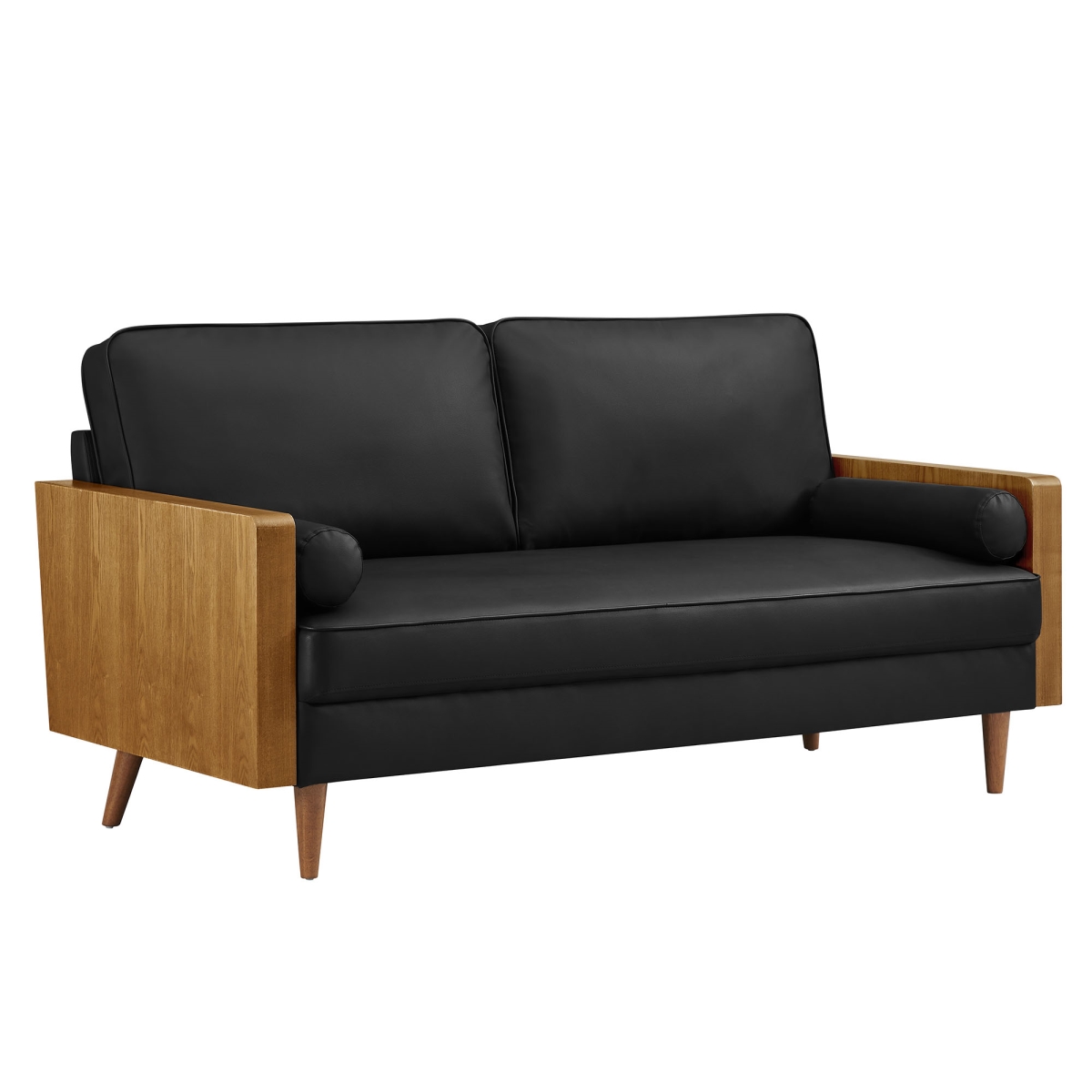 EEI-6942-WAL-BLK Kellan Vegan Leather Sofa, Walnut & Black