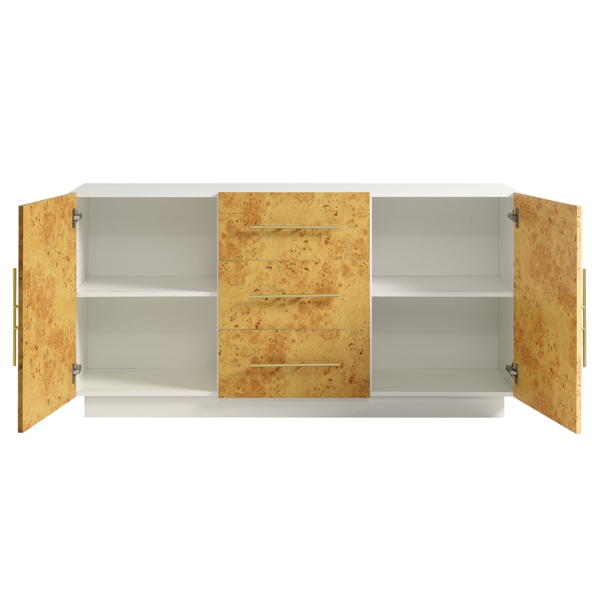 EEI-6848-WHI-BUR 59 in. Abel Bleached Burl Wood Sideboard Buffet TV Stand, White