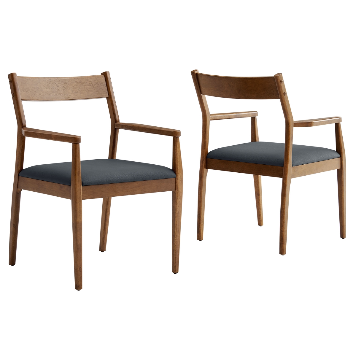 EEI-6915-WAL-BLK Solara Vegan Leather Wood Dining Armchairs, Walnut & Black - Set of 2