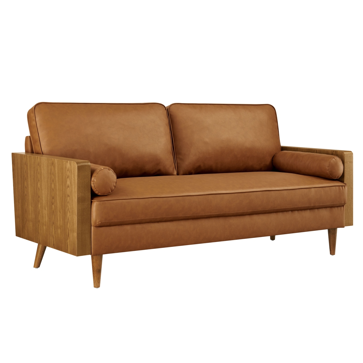 EEI-6942-WAL-TAN Kellan Vegan Leather Sofa, Walnut & Tan