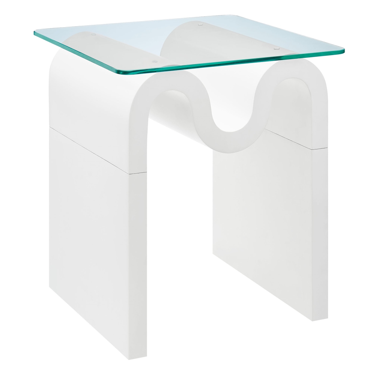 EEI-6902-WHI Ondine Glass Top Side Table, White