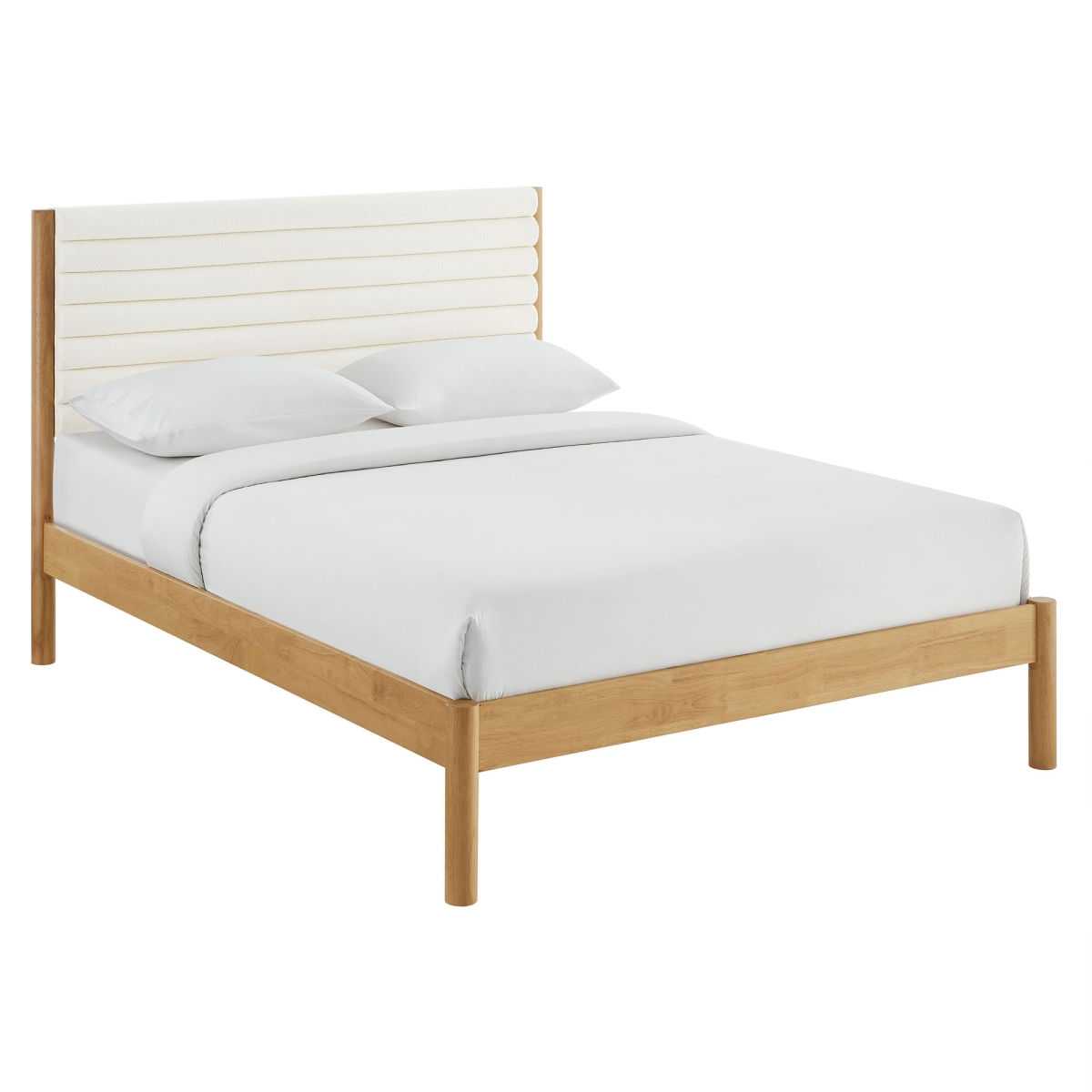 Picture of Modway Furniture MOD-7197-FEA-OAK 58.19 x 80.12 x 47.25 in. Olea Channel Tufted Boucle Solid Wood Full Platform Bed&#44; Feather Oak