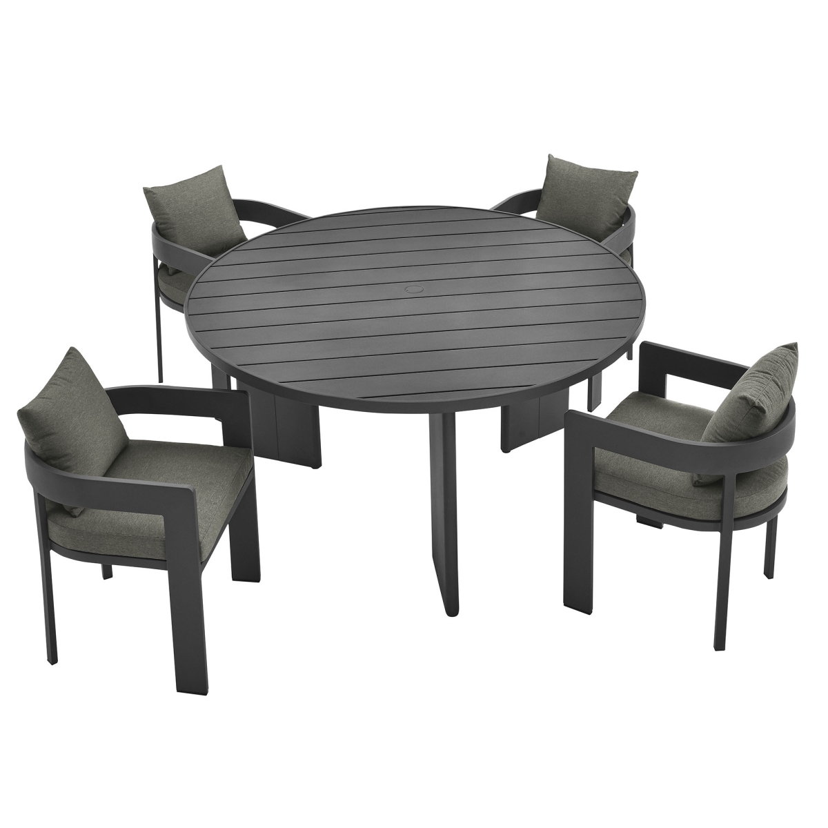 Modway - Tahoe 5-Piece Outdoor Aluminum Dining Set for 4, 59 in Round Table and Cushioned Chairs - Gray Charcoal