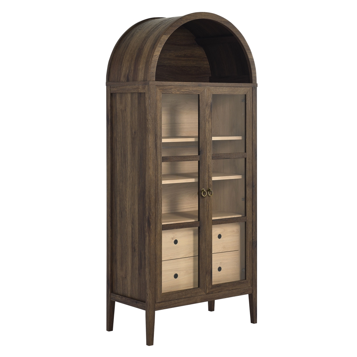 EEI-6639-WAL-HCK Nolan Tall Arched Storage Display Cabinet, Walnut Hickory