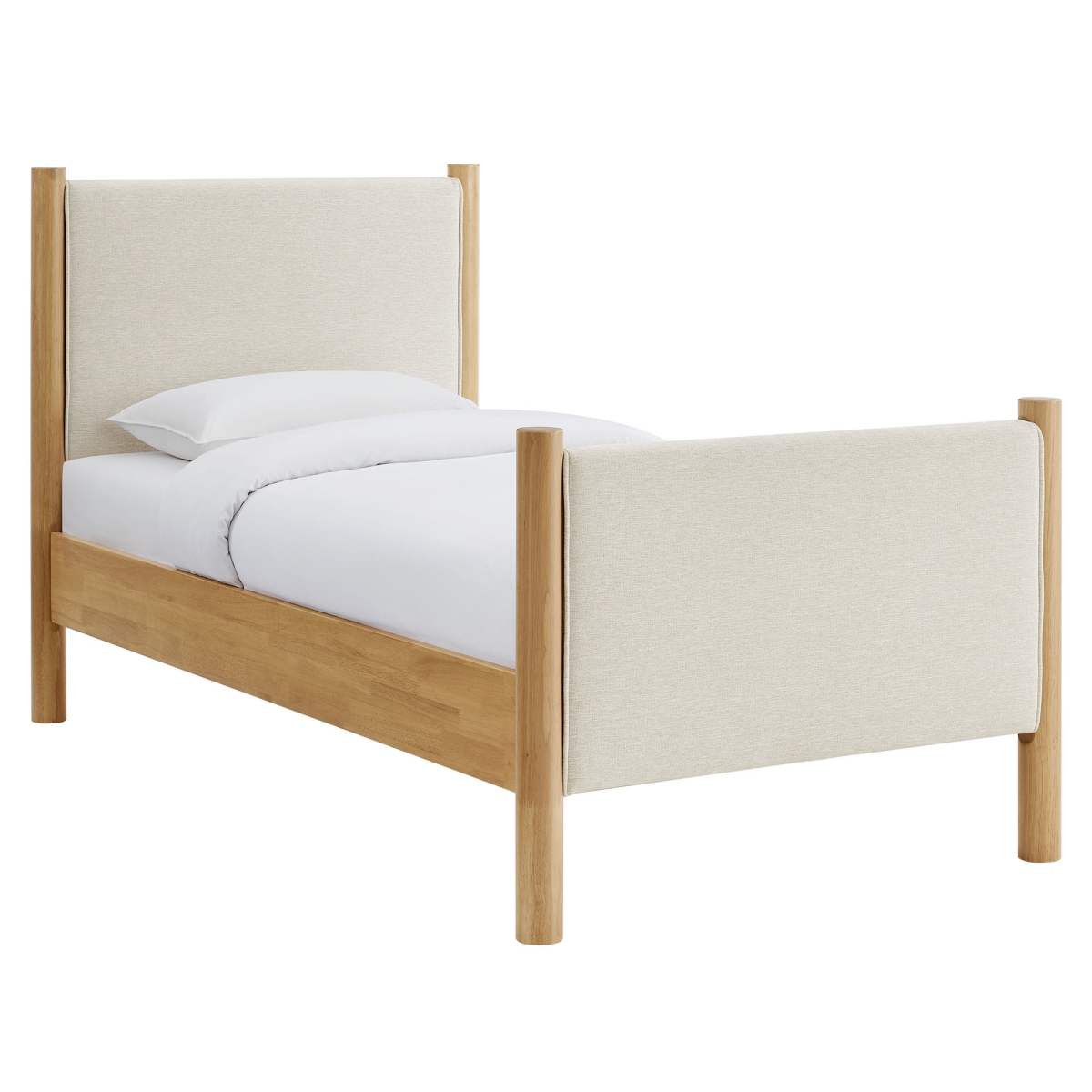MOD-7183-HEI-OAK Maven Fabric Upholstered Platform Bed, Ivory Oak - Twin Size