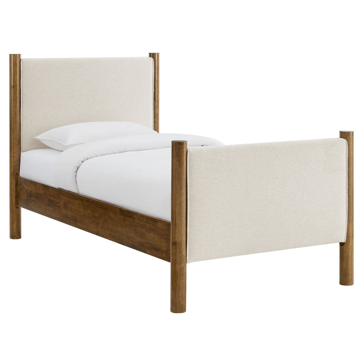 MOD-7183-HEI-WAL Maven Fabric Upholstered Platform Bed, Ivory Walnut & - Twin Size