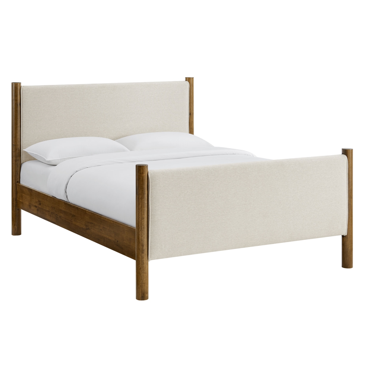 MOD-7189-HEI-WAL 64.76 x 87 x 46.46 in. Maven Queen Size Fabric Upholstered Platform Bed, Ivory Walnut