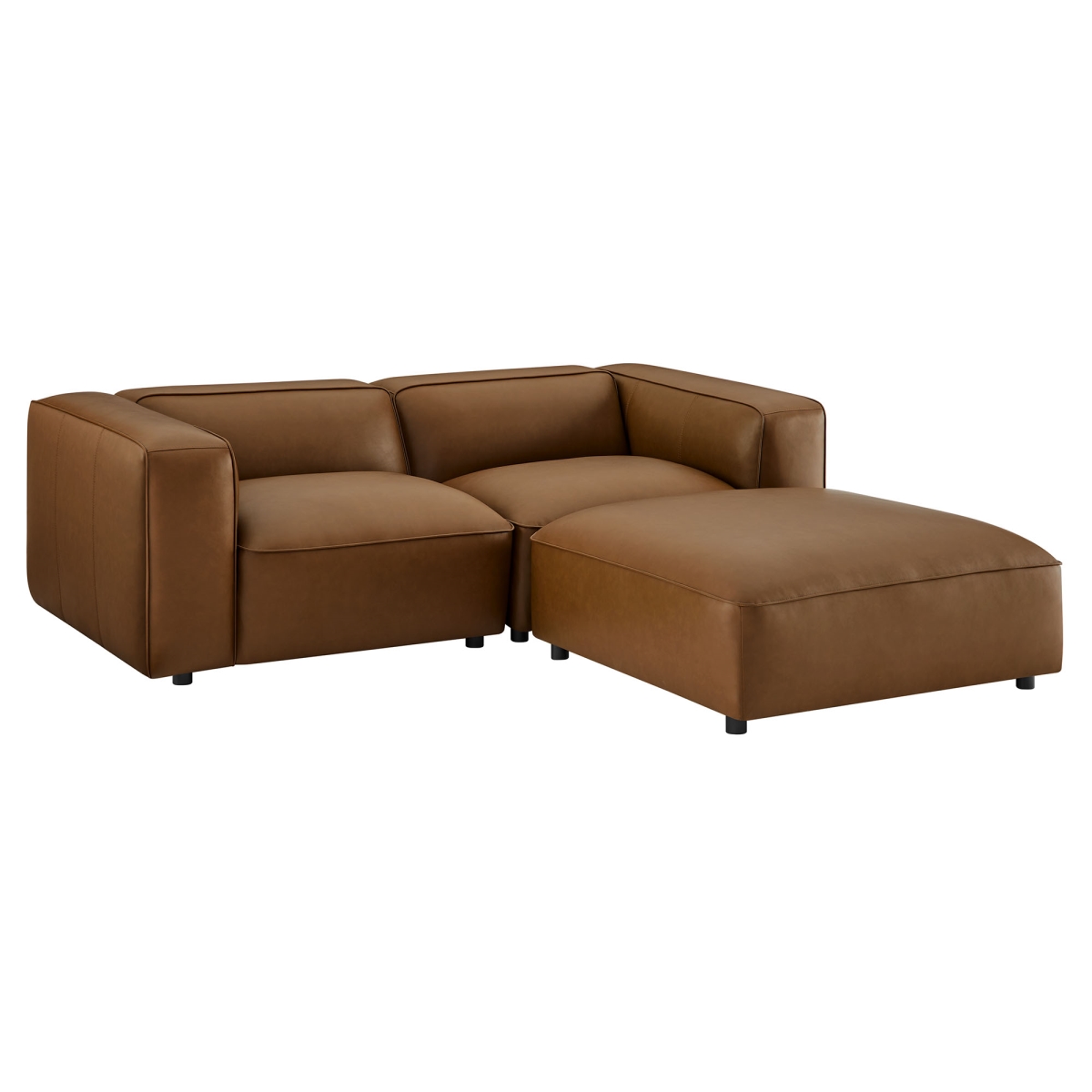 EEI-7130-COF Auren Upholstered Vegan Leather Modular Loveseat with Ottoman, Coffee - 3 Piece