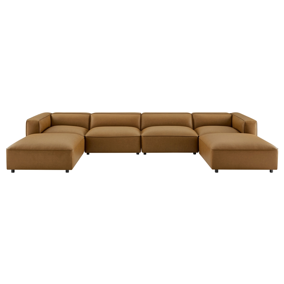 EEI-7134-CAM Auren Upholstered Vegan Leather Modular Sofa, Camel - 6 Piece