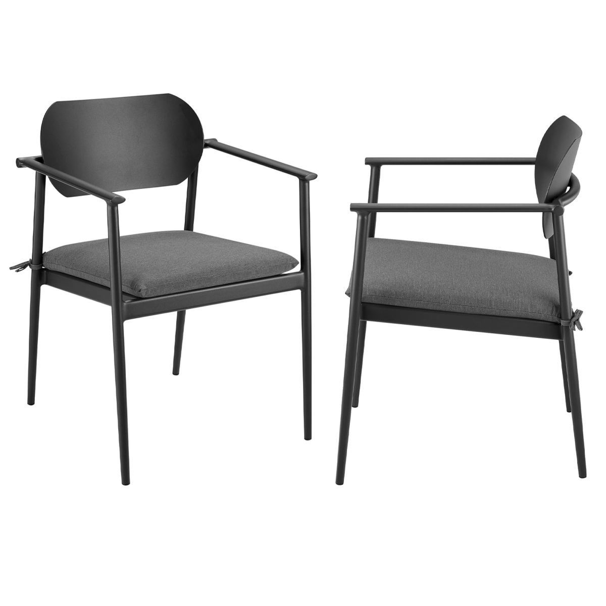 EEI-7148-CHA-CHA Aeris Stackable Outdoor Patio Aluminum Dining Armchair, Charcoal - Set of 2