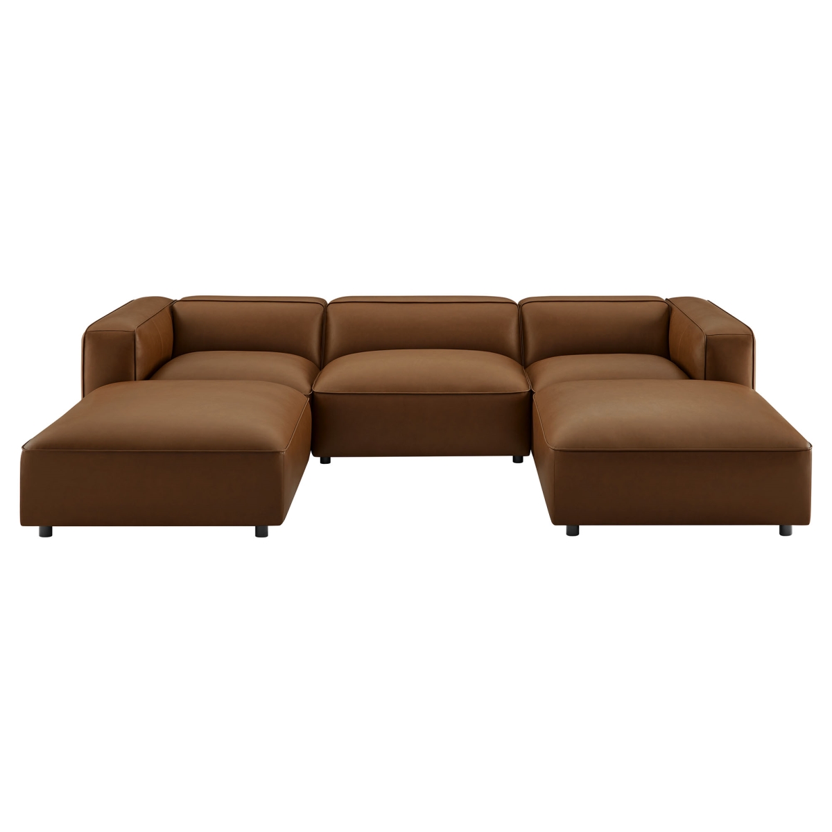 EEI-7131-COF Auren Upholstered Vegan Leather Modular U-Shaped Sofa, Coffee - 5 Piece