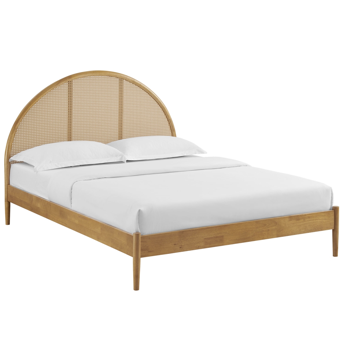 MOD-7214-OAK Odette Arched Rattan Cane Platform Bed, Oak - Queen Size