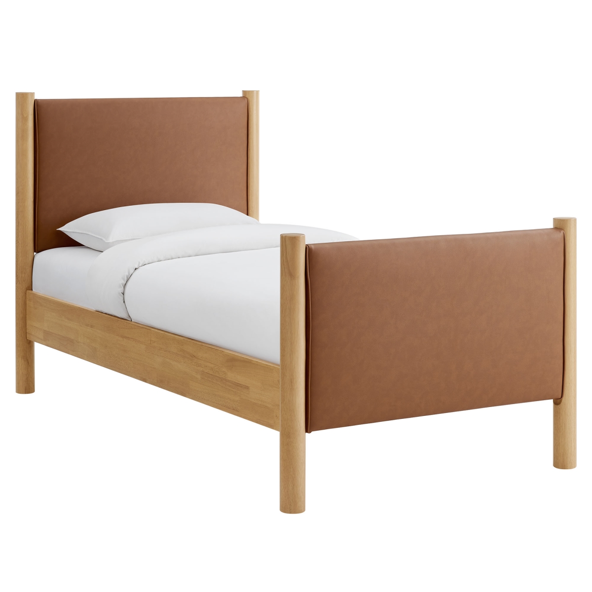 MOD-7184-TAN-OAK Maven Vegan Leather Upholstered Platform Bed, Tan Oak - Twin Size