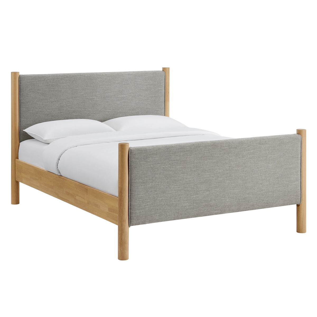 MOD-7189-HEW-OAK 64.76 x 87 x 46.46 in. Maven Queen Size Fabric Upholstered Platform Bed, Wheat Oak