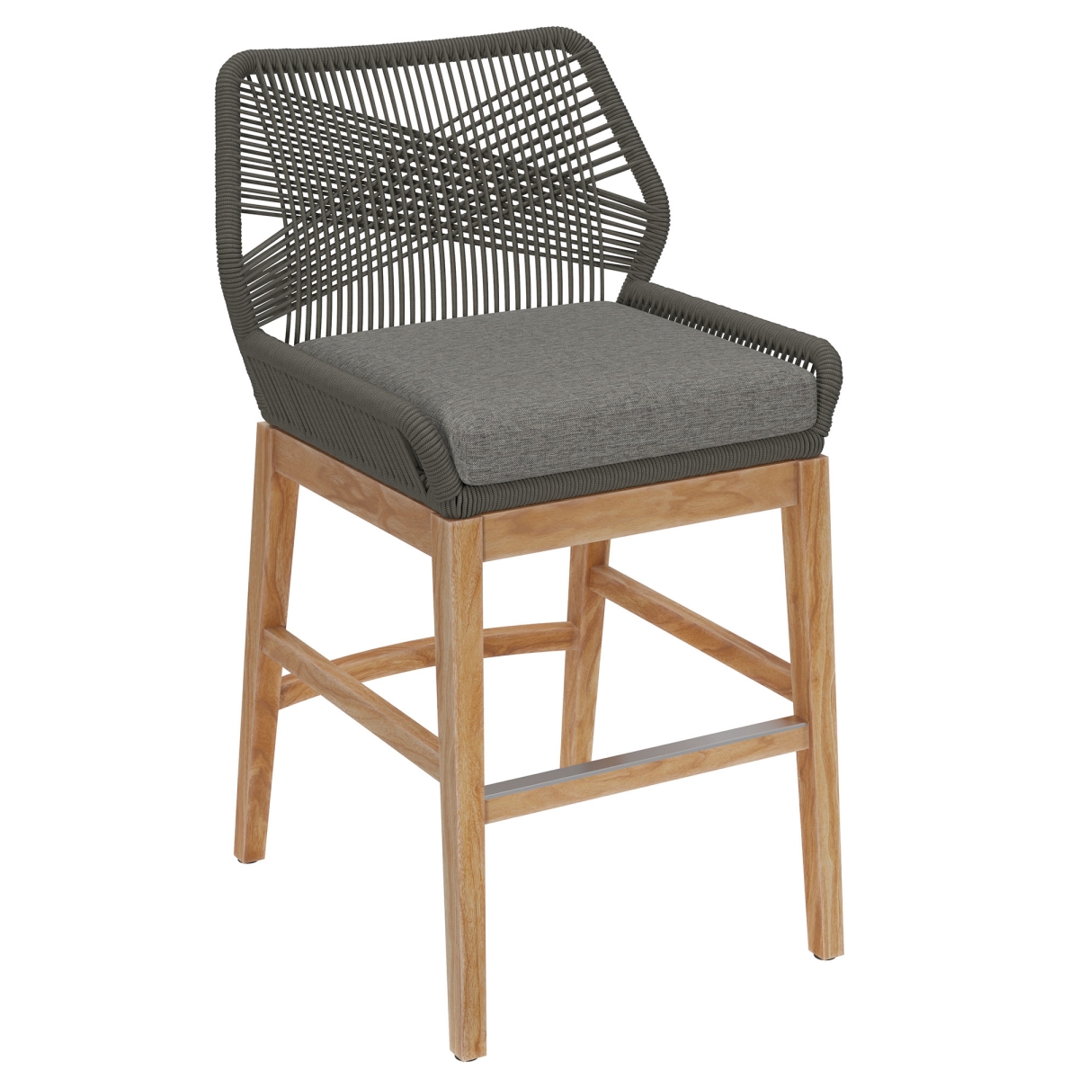 EEI-7126-GRY-GPH Wellspring Outdoor Patio Teak & Rope Counter Stool, Gray Graphite