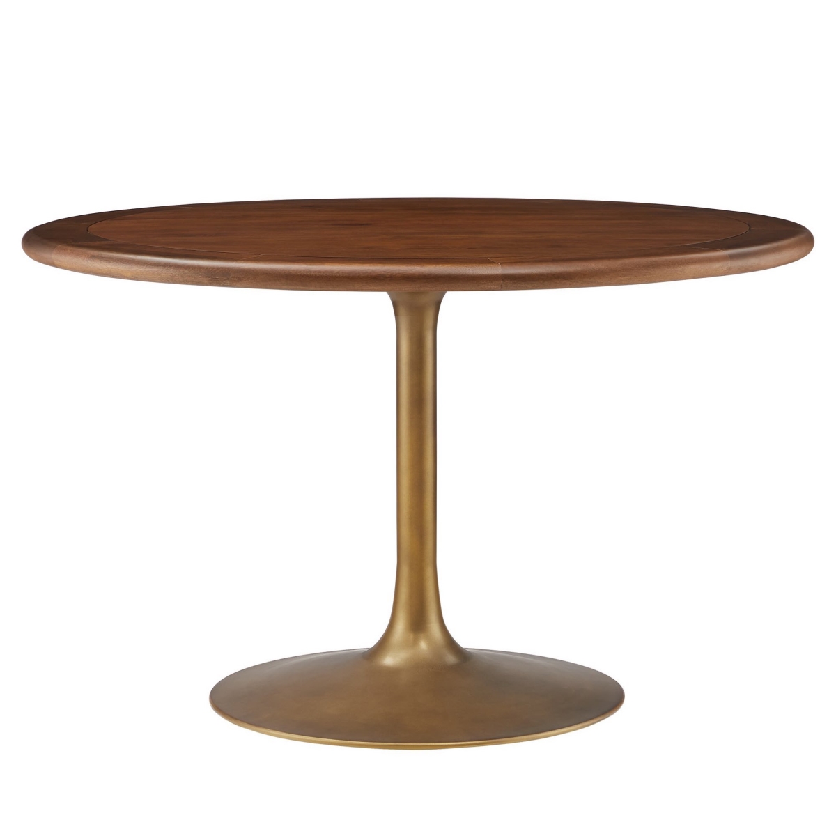 EEI-7070-BRA-WAL 48 in. Lippa Round Pedestal Solid Wood Dining Table, Walnut Finish & Brass Metal