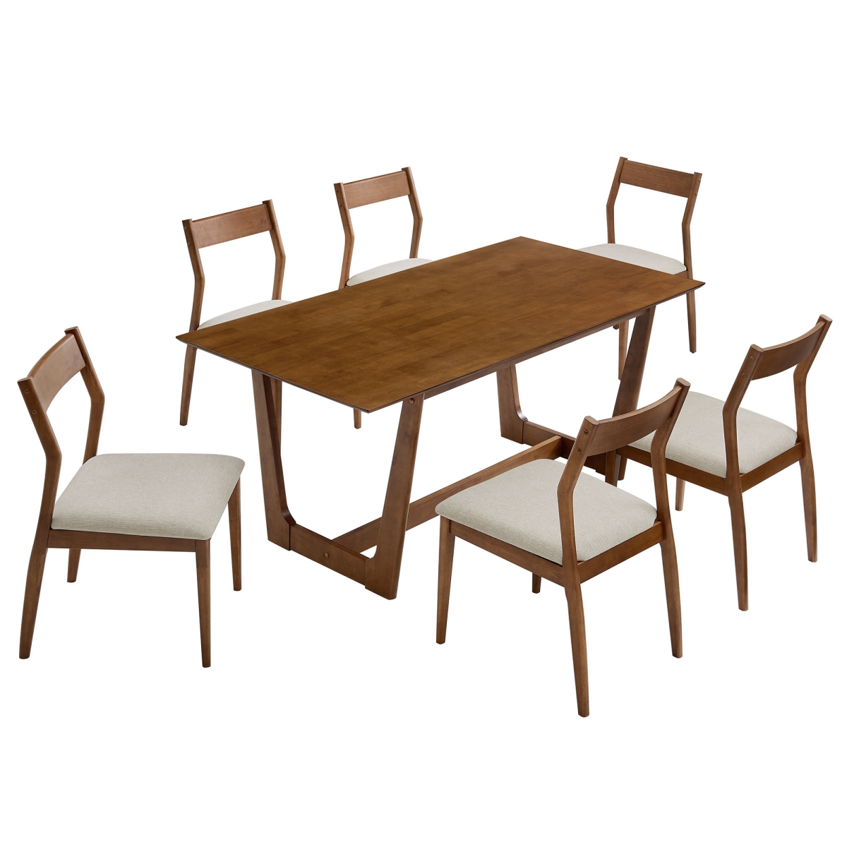 EEI-7079-WAL-HEB Solara Wood Dining Set with Fabric Upholstered Side Chairs, Walnut Heathered Weave Beige - 7 Piece