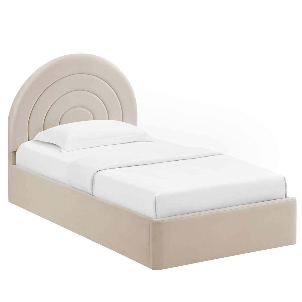 MOD-7165-ALM Solana Arched Performance Velvet Platform Bed - Almond - Twin Size
