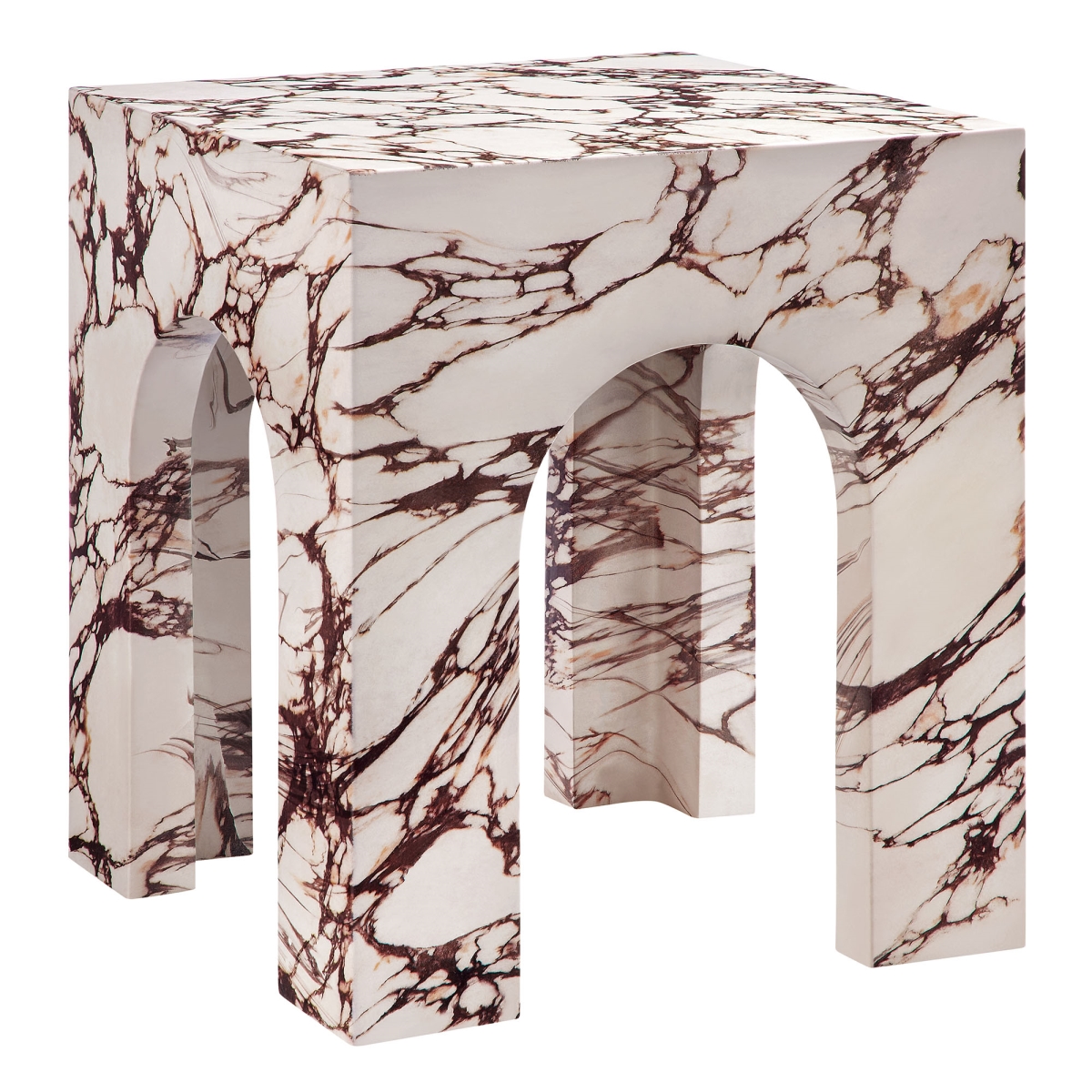 EEI-7098-RED Valen Square Indoor & Outdoor Patio Arched Concrete Side Table, Red Marble