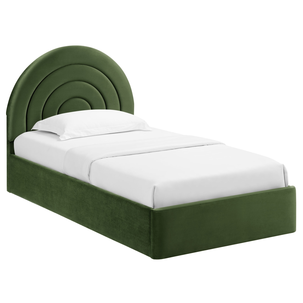MOD-7165-MOG Solana Arched Performance Velvet Platform Bed, Moss Green - Twin Size