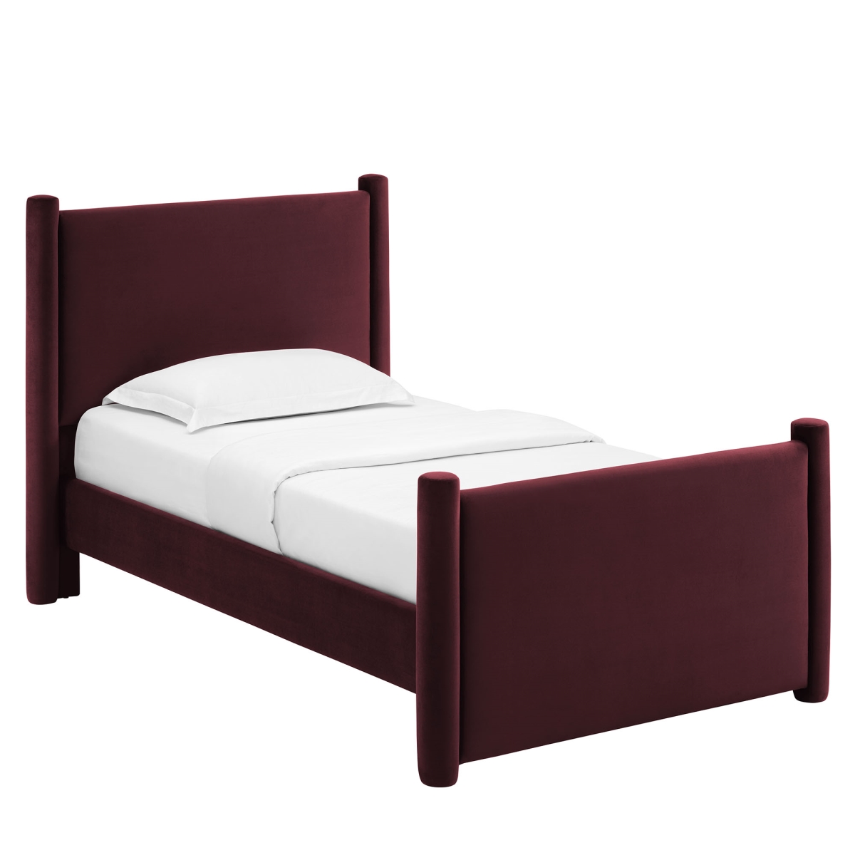 MOD-7173-MUL Rael Performance Velvet Platform Bed, Mulberry - Twin Size