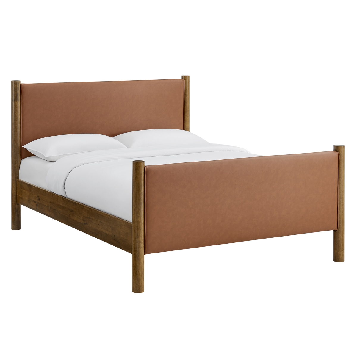Picture of Modway Furniture MOD-7193-TAN-WAL 74.41 x 86.93 x 46.46 in. Maven King Size Vegan Leather Upholstered Platform Bed&#44; Tan Walnut