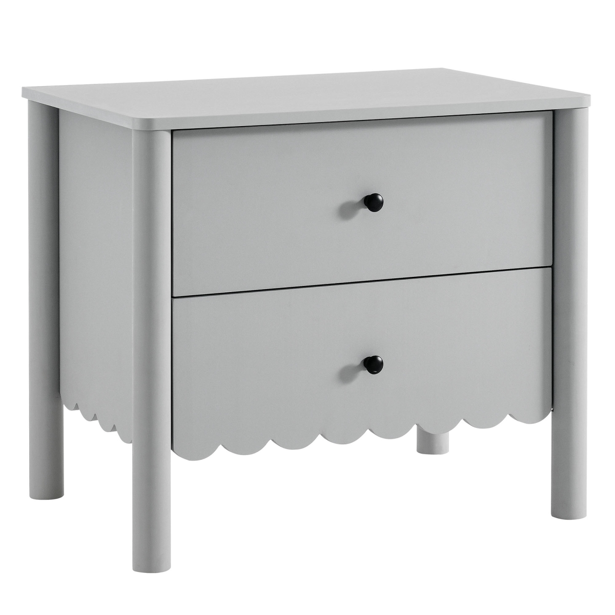 MOD-7206-LGR Emmeline Scalloped 2-Drawer Nightstand, Light Gray