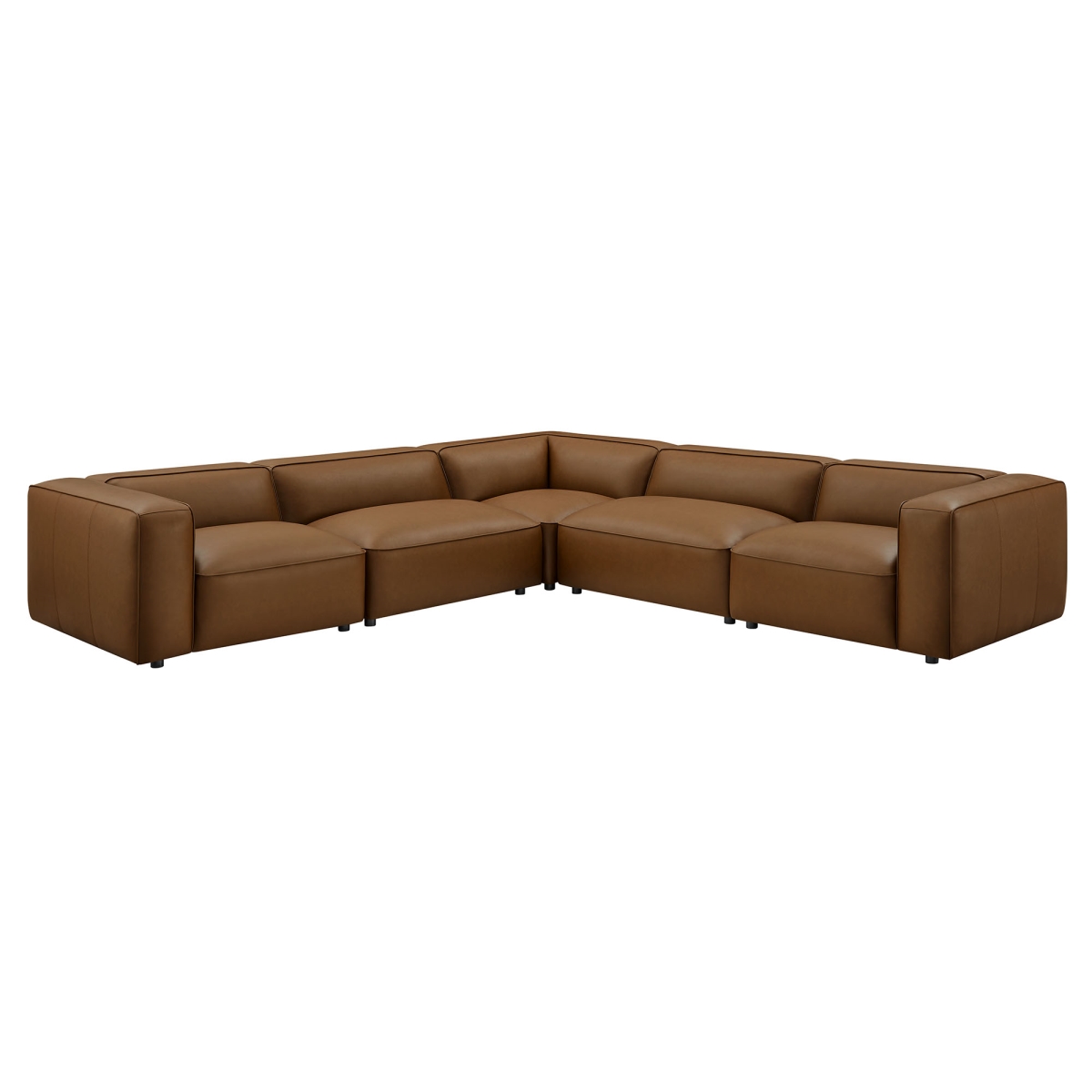 EEI-7129-COF Auren Upholstered Vegan Leather Modular L-Shaped Sofa - Coffee - 5 Piece