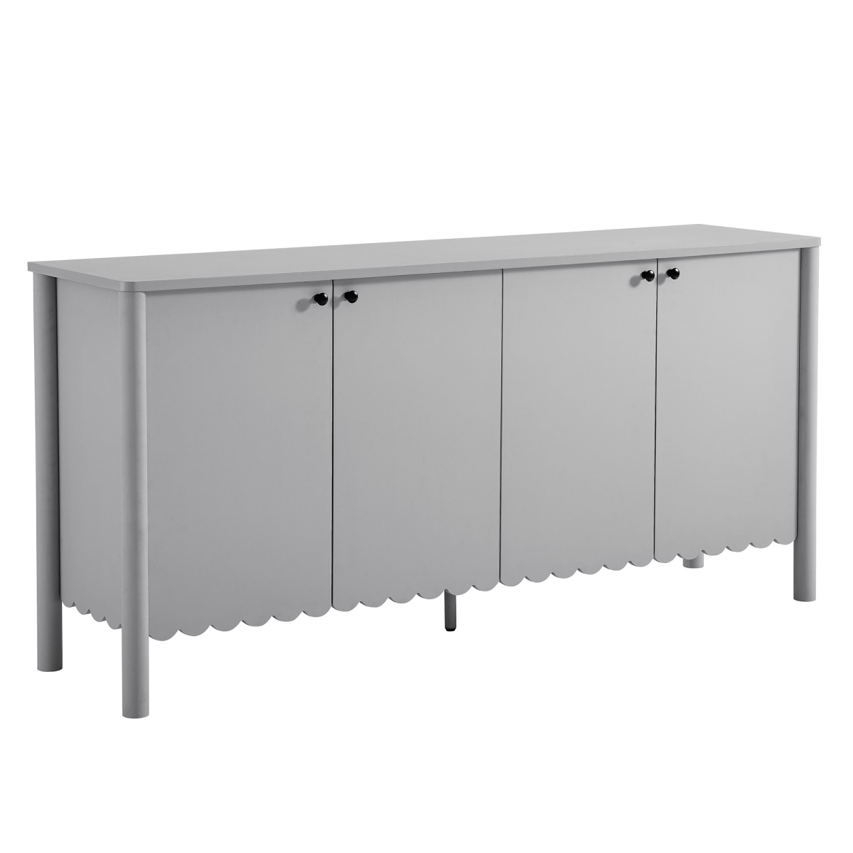 EEI-7153-LGR 66 in. Emmeline 4-Door Scalloped Sideboard Cabinet, Light Gray