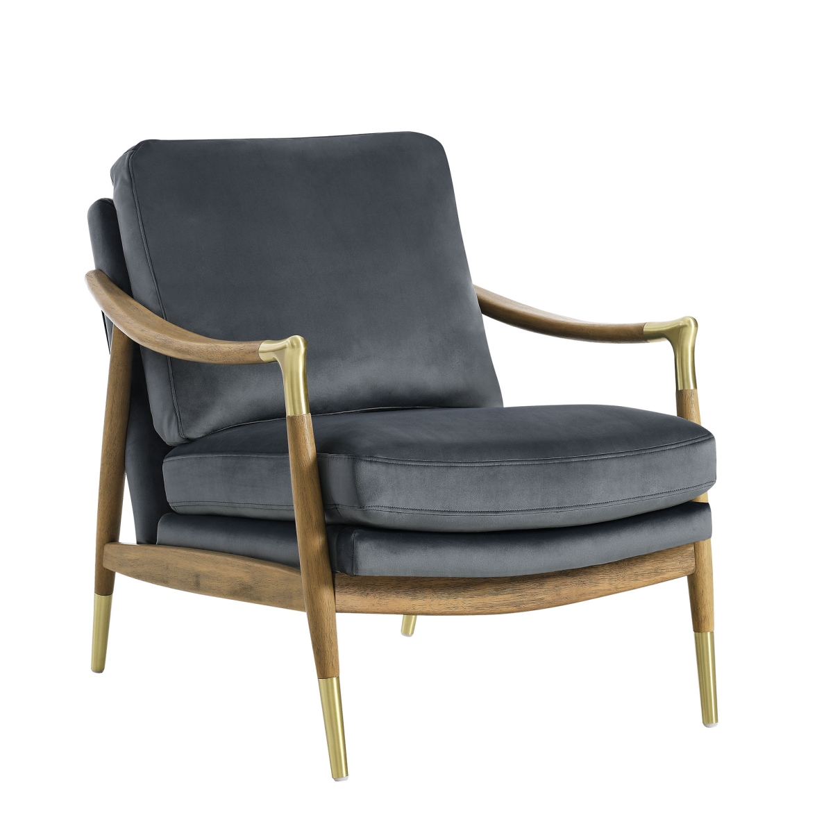 EEI-7056-CAB-WAL Langford Performance Velvet Accent Armchair, Cadet Blue & Walnut