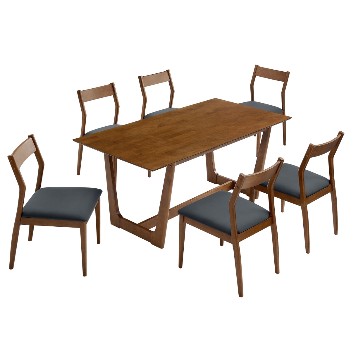 EEI-7078-WAL-BLK Solara Wood Dining Set with Vegan Leather Side Chairs, Walnut Black - 7 Piece
